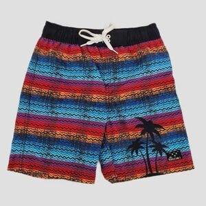 Big Chill Swim Trunks Board Shorts‎ Boys Size 5 UPF 50 Lined Palm Tree Stripe